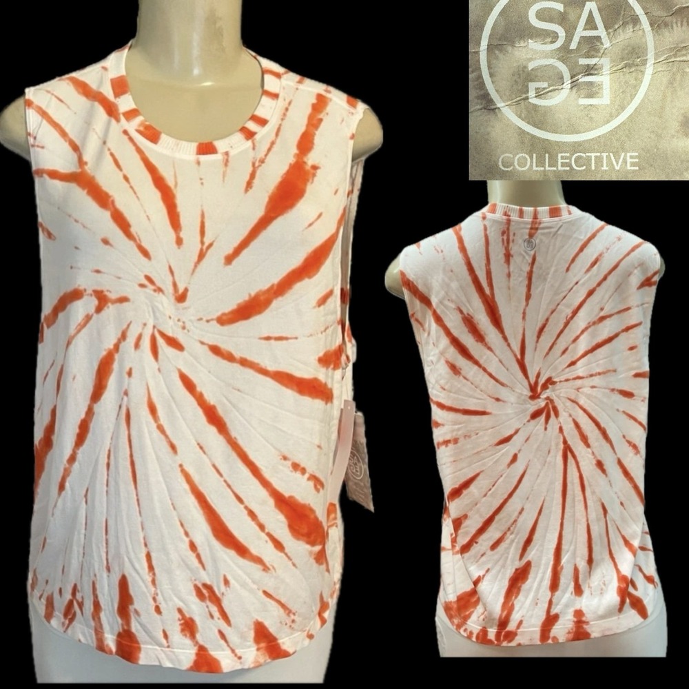 Sage Collective L Women's White Lava Tie Dye Crew Neck 4 Way Stretch Muscle Tank